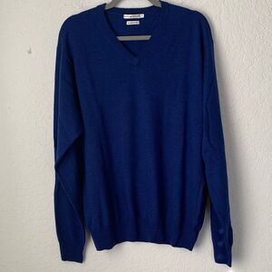 Peter Millar Men's Merino Wool Dark Blue V-Neck Pullover Sweater Size L